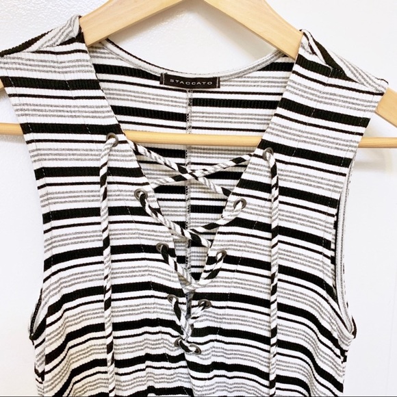 Striped Lace Up T-Shirt Summer Dress - Picture 2 of 3